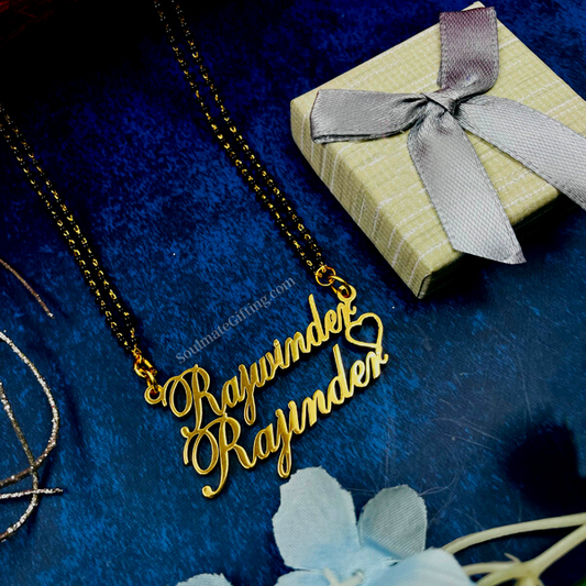 Cursive Couple Name Necklace / Mangalsuatar 24kt Gold plated