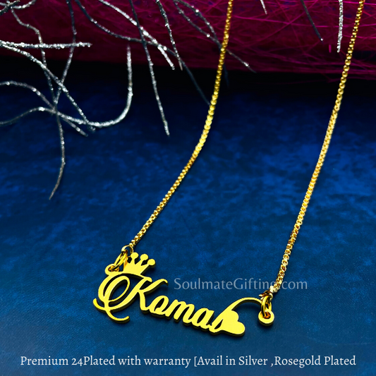 Queen Crown/ Heart Cursive 24kt Gold plated Premium Necklace with Warranty